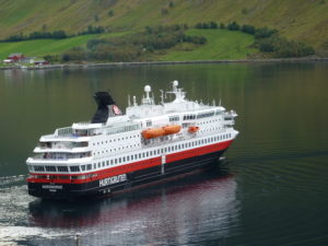 Norway Hurtigruten ship in fiord